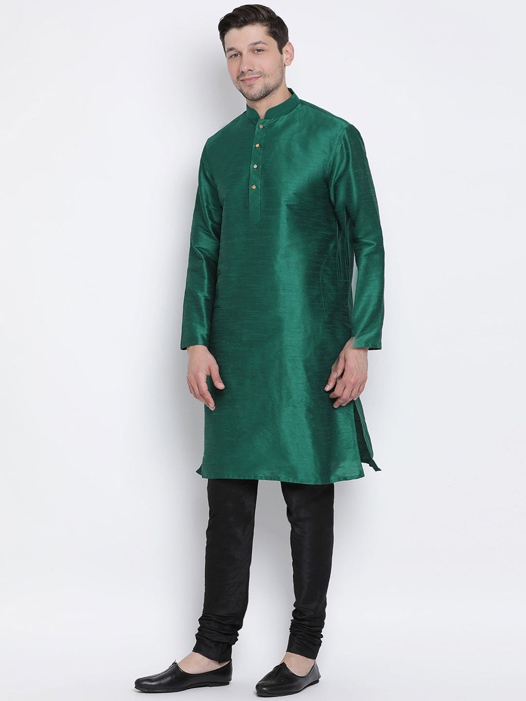 Men's Green Cotton Silk Blend Kurta and Pyjama Set