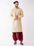 Men's Gold And Maroon Silk Blend Kurta And Dhoti Set