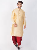VASTRAMAY Men's Gold Cotton Silk Blend Kurta and Dhoti Pant Set