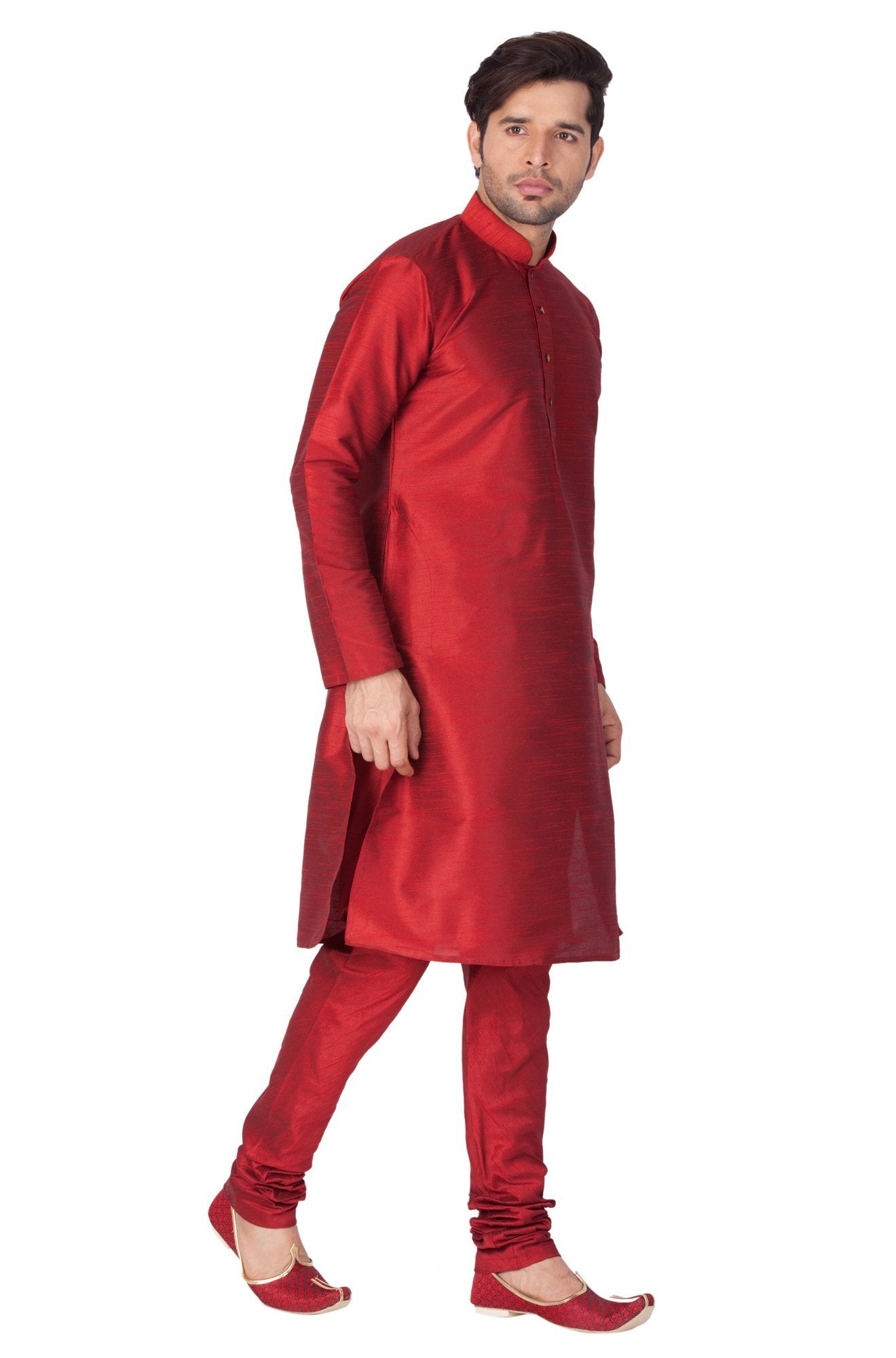 Men's Maroon Cotton Silk Blend Kurta and Pyjama Set