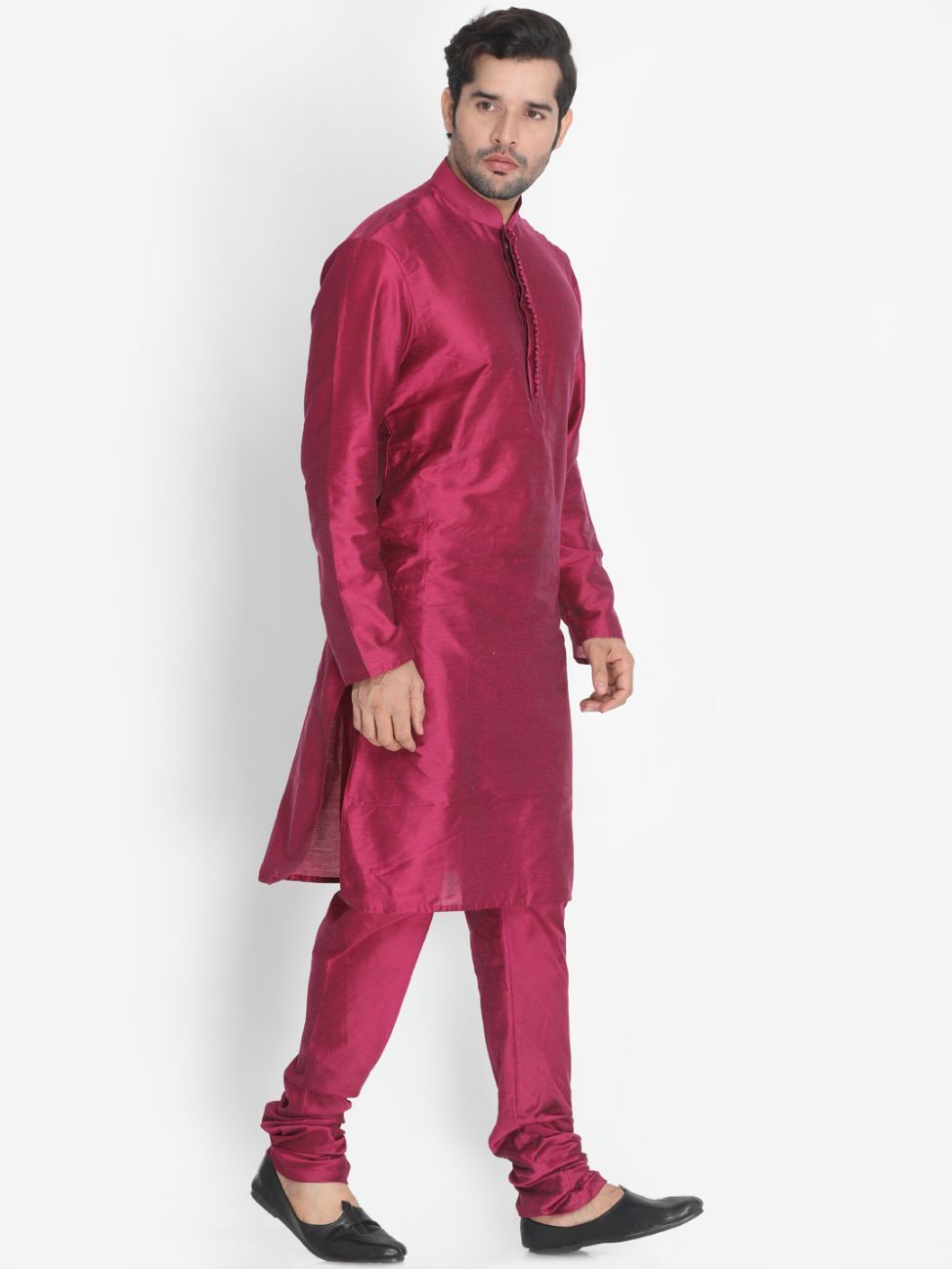 VASTRAMAY Men's Purple Cotton Silk Blend Kurta and Pyjama Set