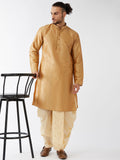 Men's Rose Gold And Gold Silk Blend Kurta And Dhoti Set