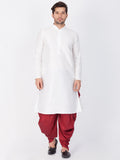 VASTRAMAY Men's White Cotton Silk Blend Kurta and Dhoti Pant Set