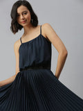 Women's Shoulder Straps Embellished Maxi Navy Blue Dress