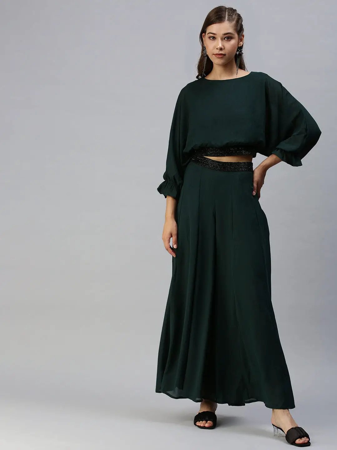 Women's Solid Green Co-Ords Set