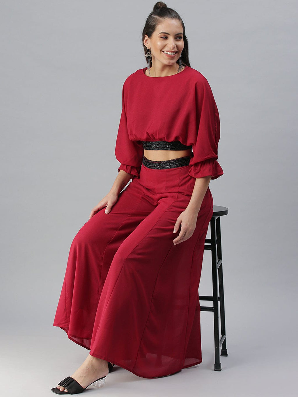 Women's Solid Maroon Co-Ords Set