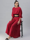Women's Solid Maroon Co-Ords Set
