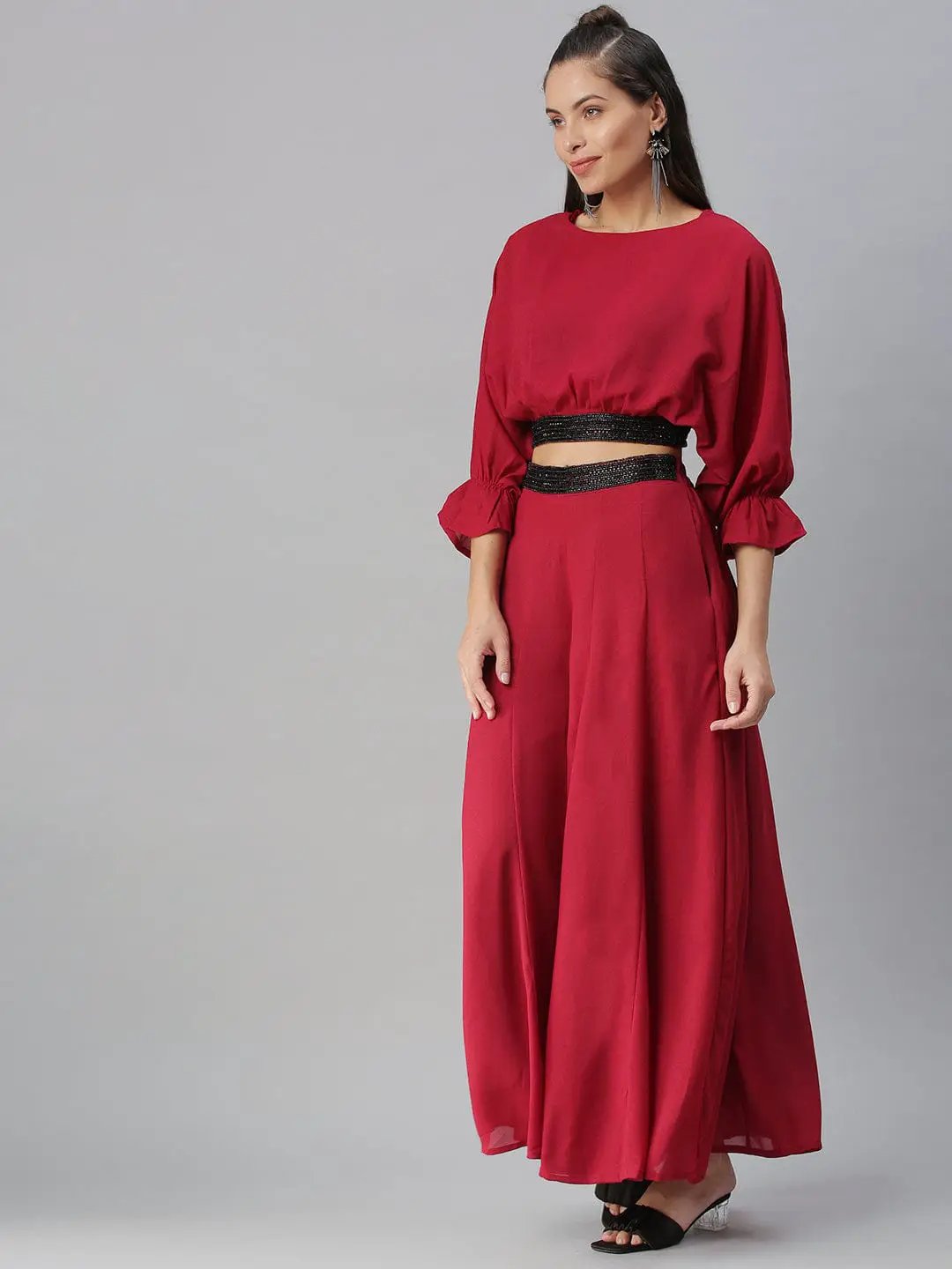 Women's Solid Maroon Co-Ords Set