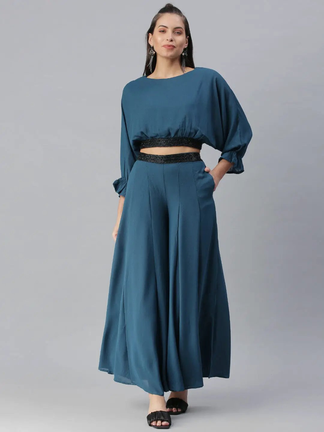 Women's Solid Teal Co-Ords Set