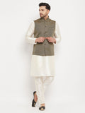 VASTRAMAY Men's Black Silk Blend Jacket With Kurta Pant Set