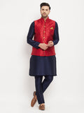 Men's Maroon Zari Weaved Jacket With Kurta Pant Set