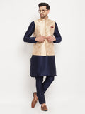 Men's Rose Gold Jacquard Jacket With Kurta And Pant Set