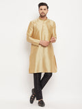 Men's Rose Gold Silk Blend Kurta And Black Pant Style Pyjama Set