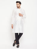 Men's White Cotton Silk Blend Kurta And Black Pant Style Pyjama Set