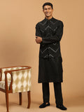Men's Black Mirror Jacket With Kurta Pyjama Set