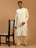 Men's Cream Mirror Jacket With Kurta Patiala Set