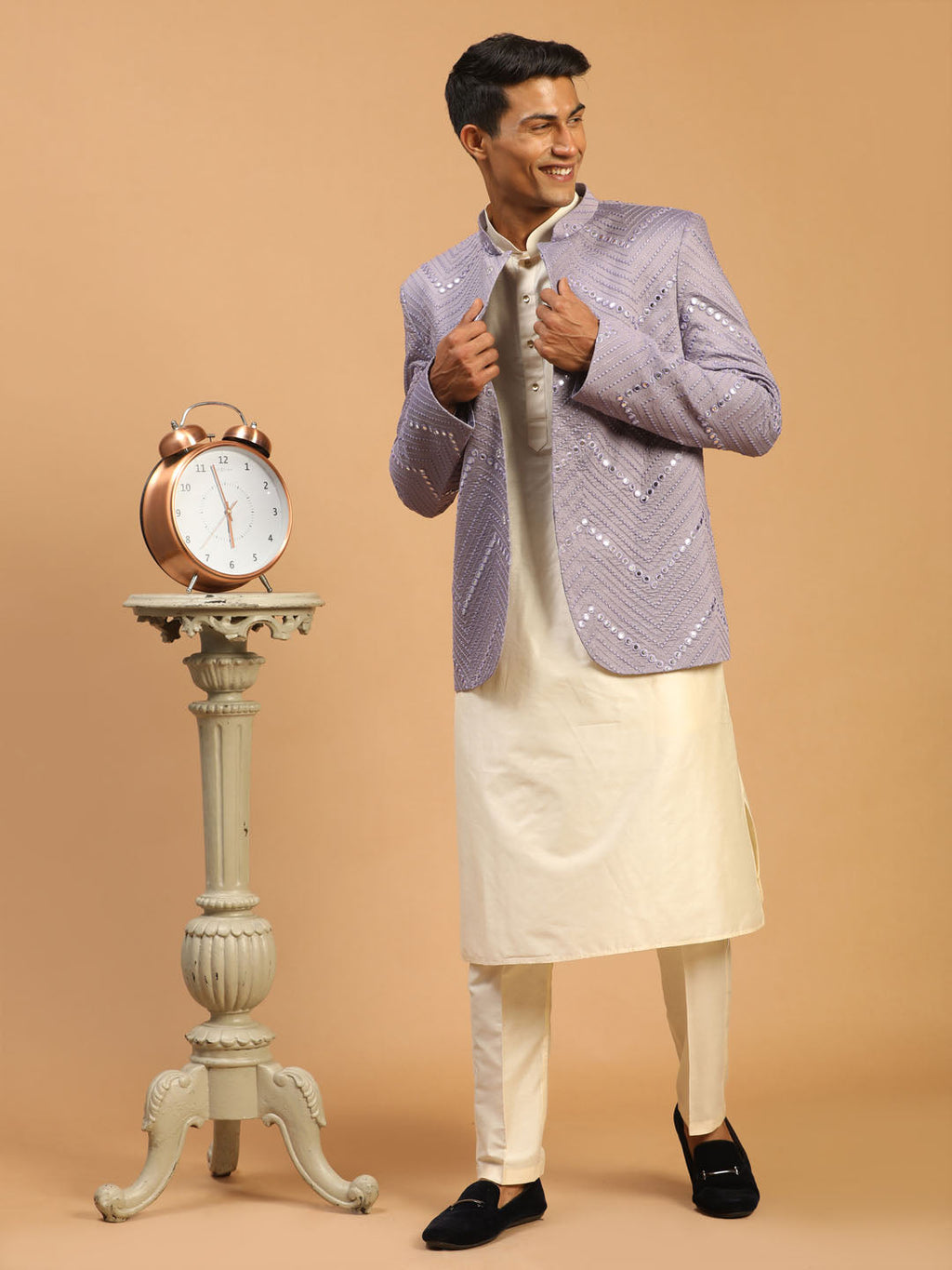 Men's Purple Mirror Jodhpuri With Kurta Pant Set