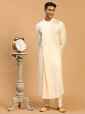 Men's Cream Pleated Kurta With Cream Pant Style Pyjama Set