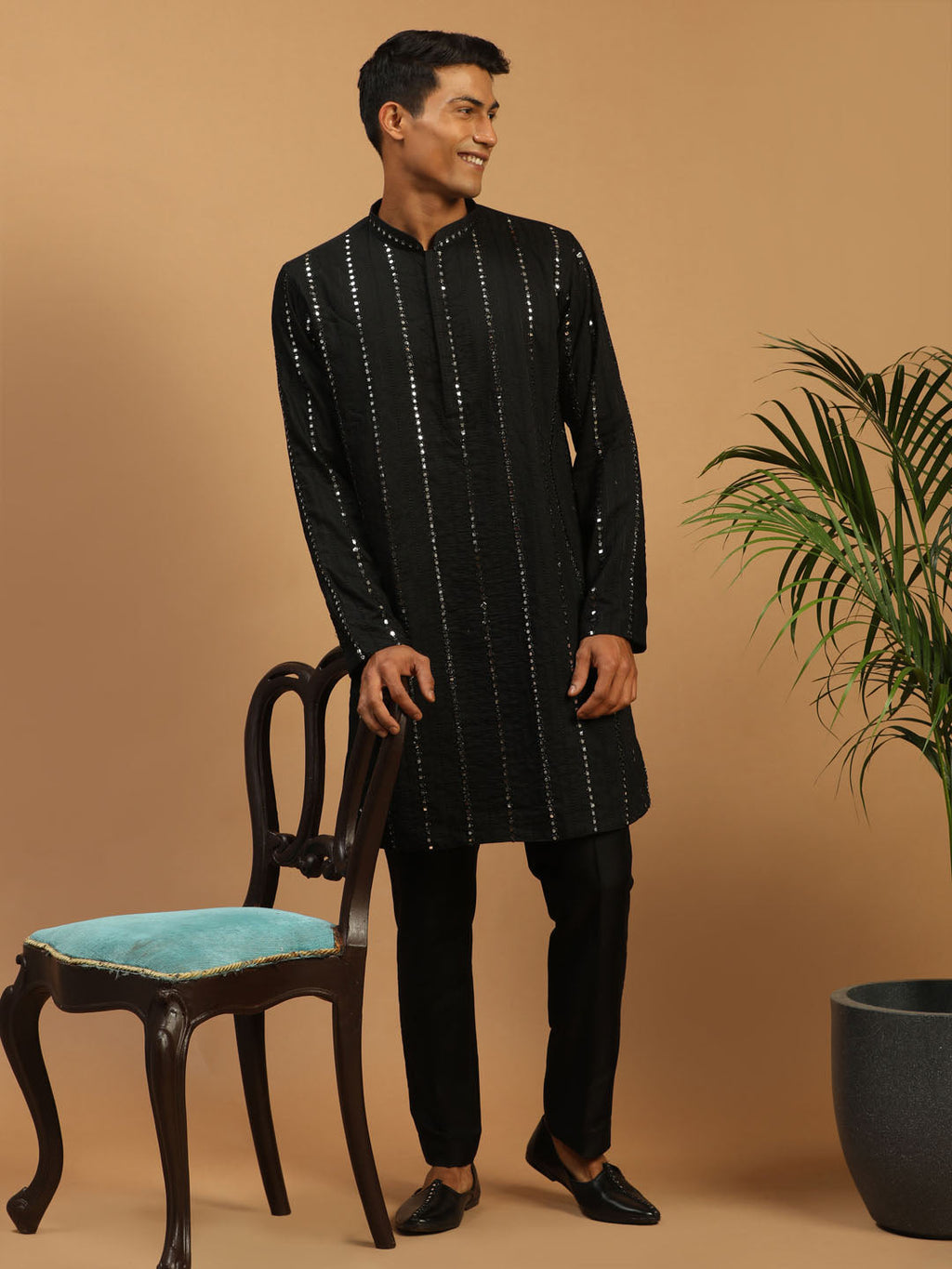 Men's Black Mirror Kurta Pant Set