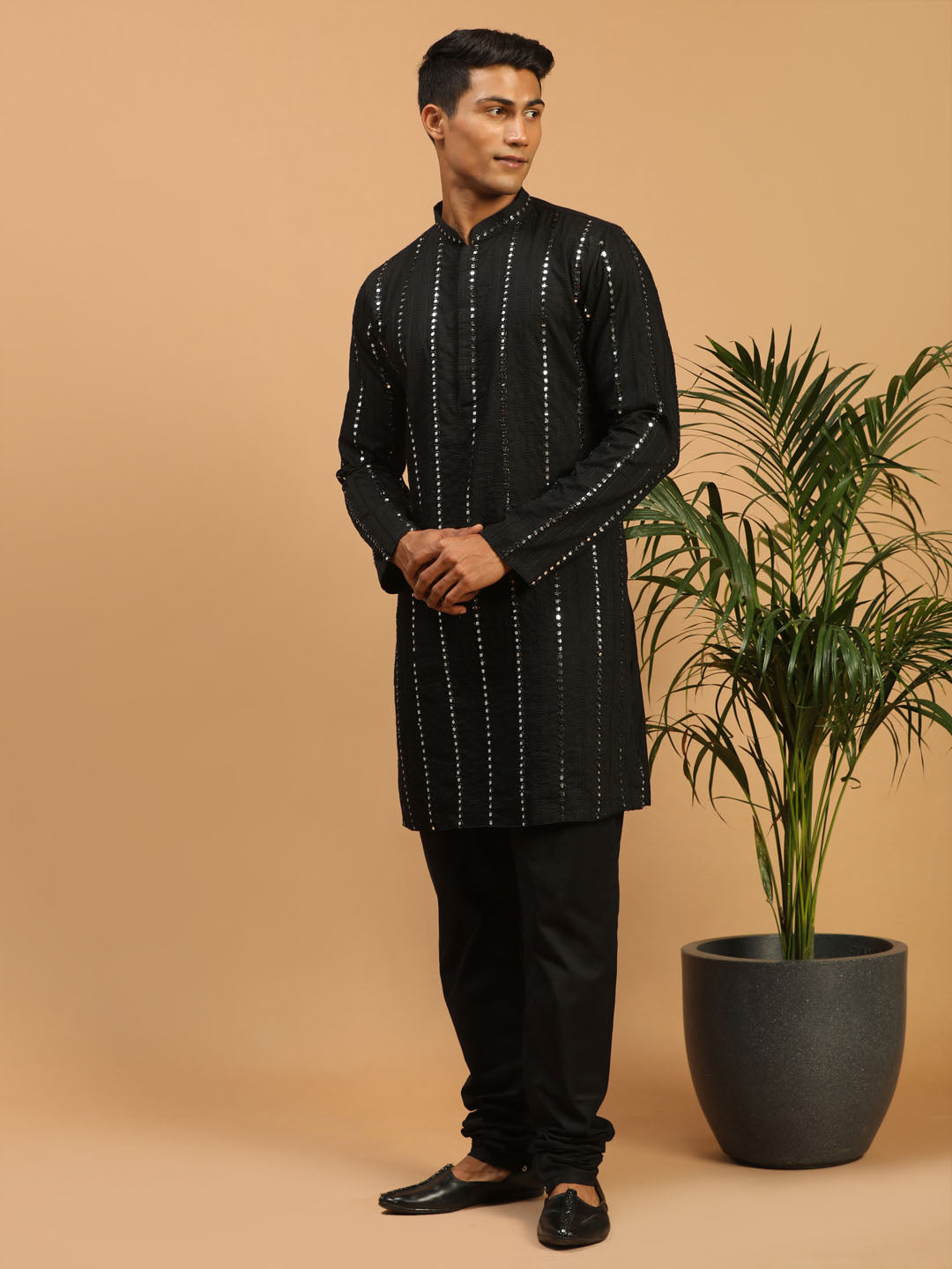 Men's Black Mirror Kurta Pyjama Set