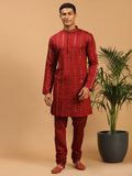 Men's Maroon Mirror Kurta  Pyjama Set