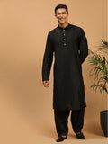 Men's Black Viscose Kurta With Patiala Set