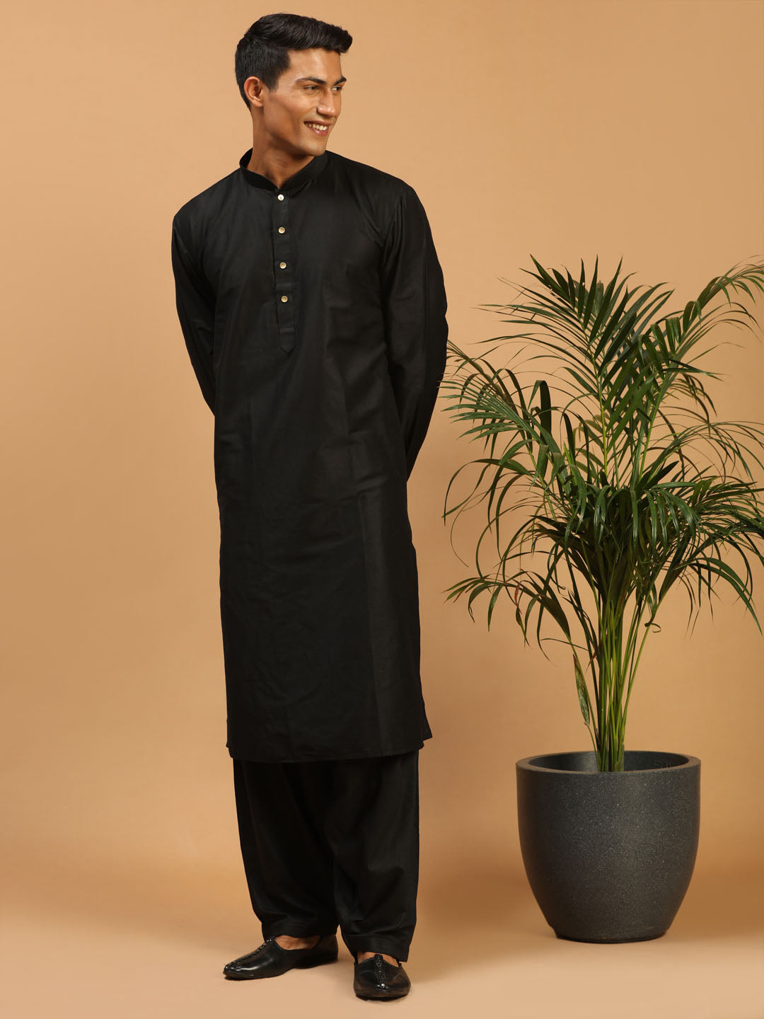 Men's Black Viscose Kurta With Patiala Set