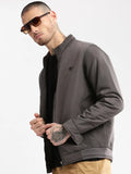 Men's Mock Collar Grey Solid Bomber Jacket