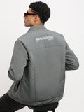 Men's Solid Mock Collar Grey Casual Bomber Jacket