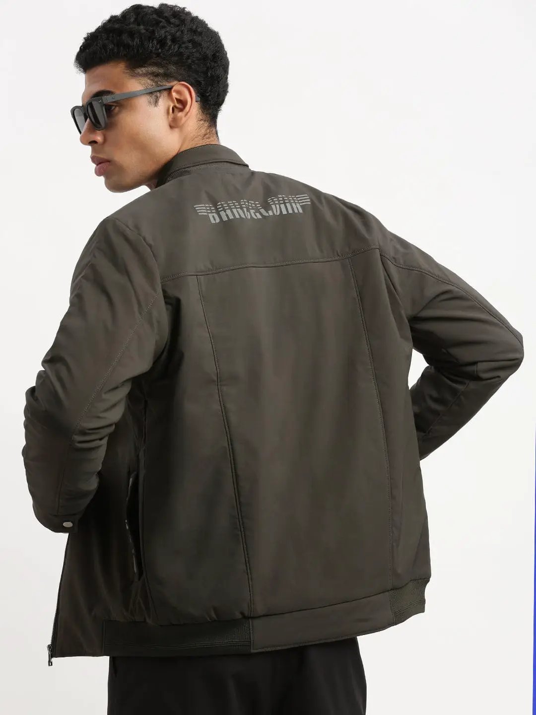 Men's Mock Collar Green Solid Casual Bomber Jacket