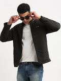 Men's Mock Collar Black Casual Bomber Jacket