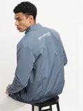 Men's Mock Collar Blue Solid Bomber Jacket