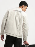 Men's Mock Collar Cream Solid Bomber Jacket