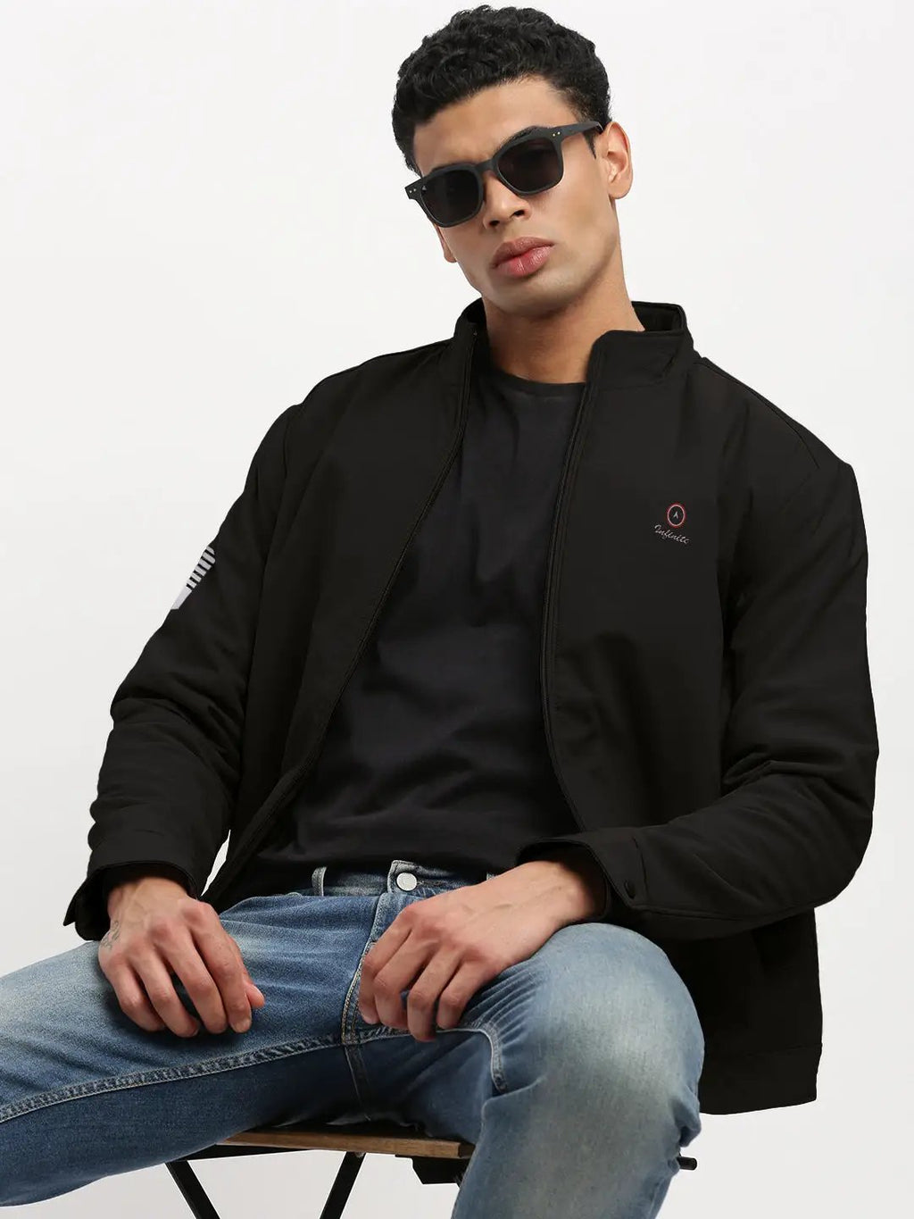Men's Black Mock Collar Bomber Jacket