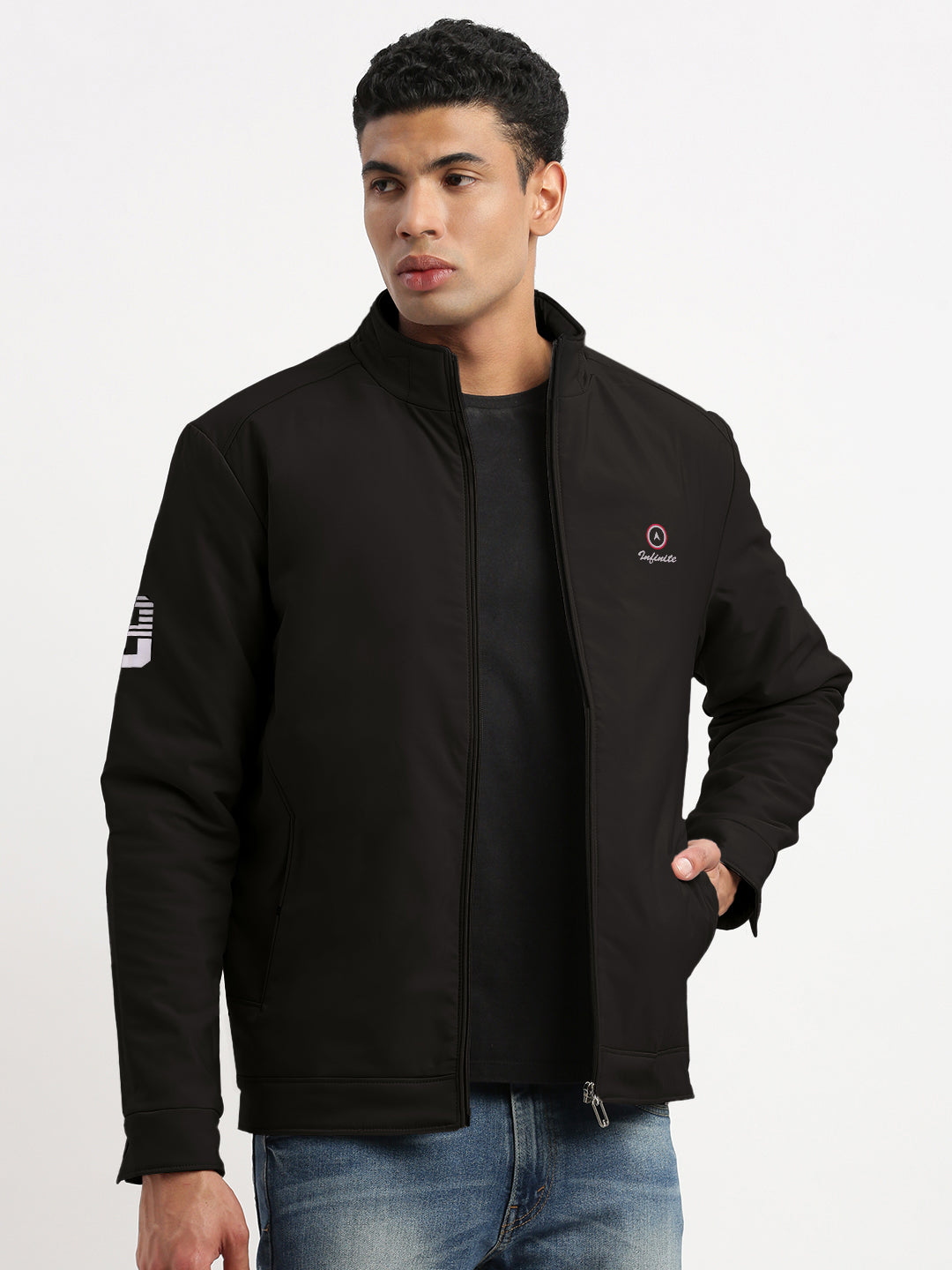 Men's Black Mock Collar Bomber Jacket