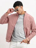 Men's Mock Collar Peach Solid Bomber Jacket
