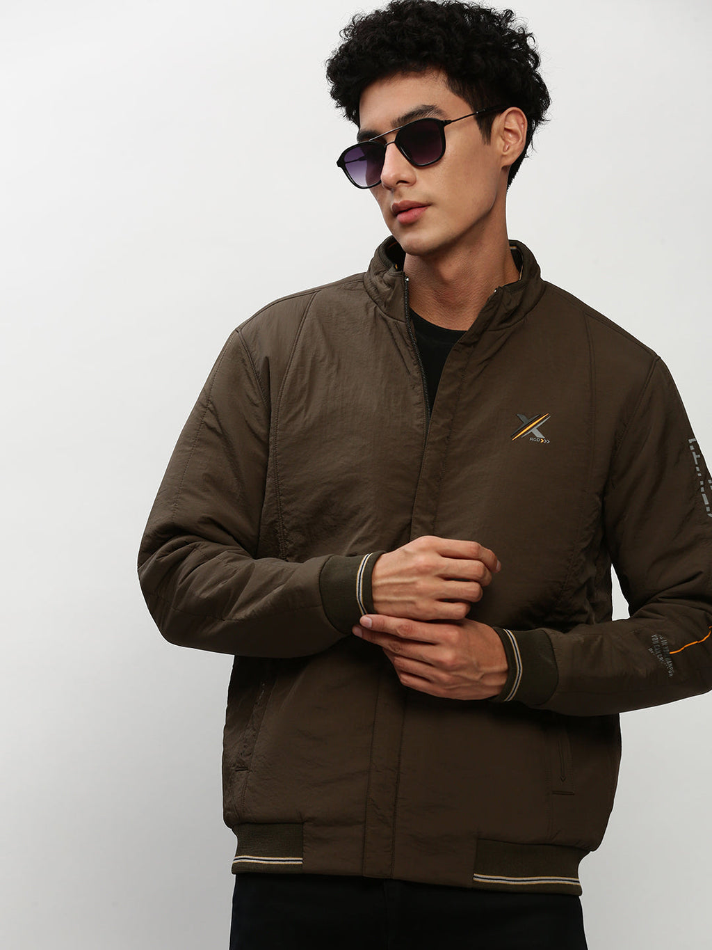 Men's Olive Mock Collar Taslon Bomber Jacket