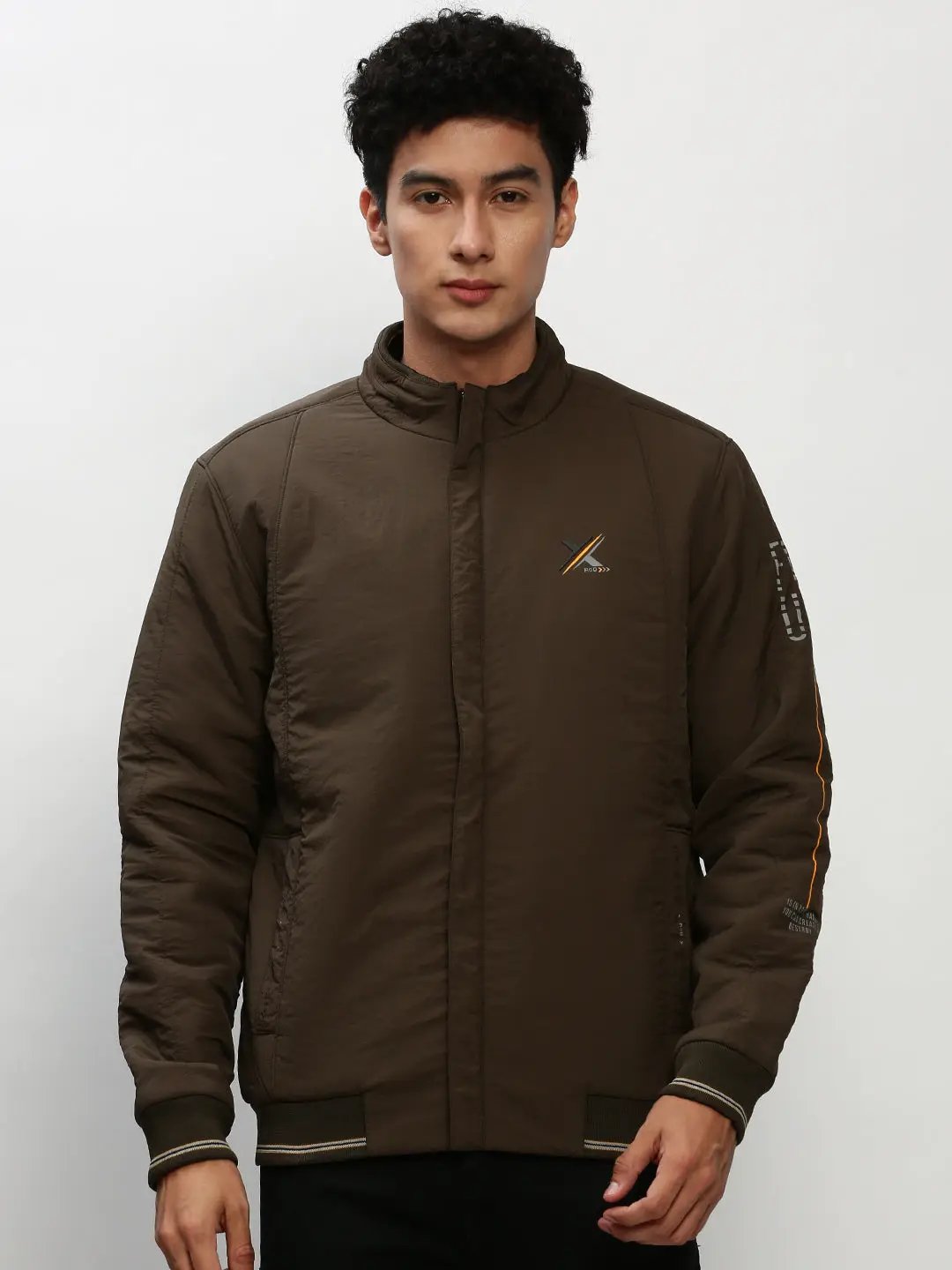 Men's Olive Mock Collar Taslon Bomber Jacket
