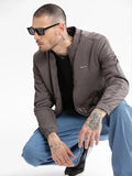 Men's Mock Collar Grey Solid Casual Bomber Jacket