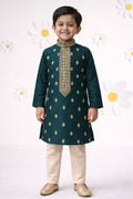 Boys Cotton Viscose Thread Embroidered Kurta Pyjama Set