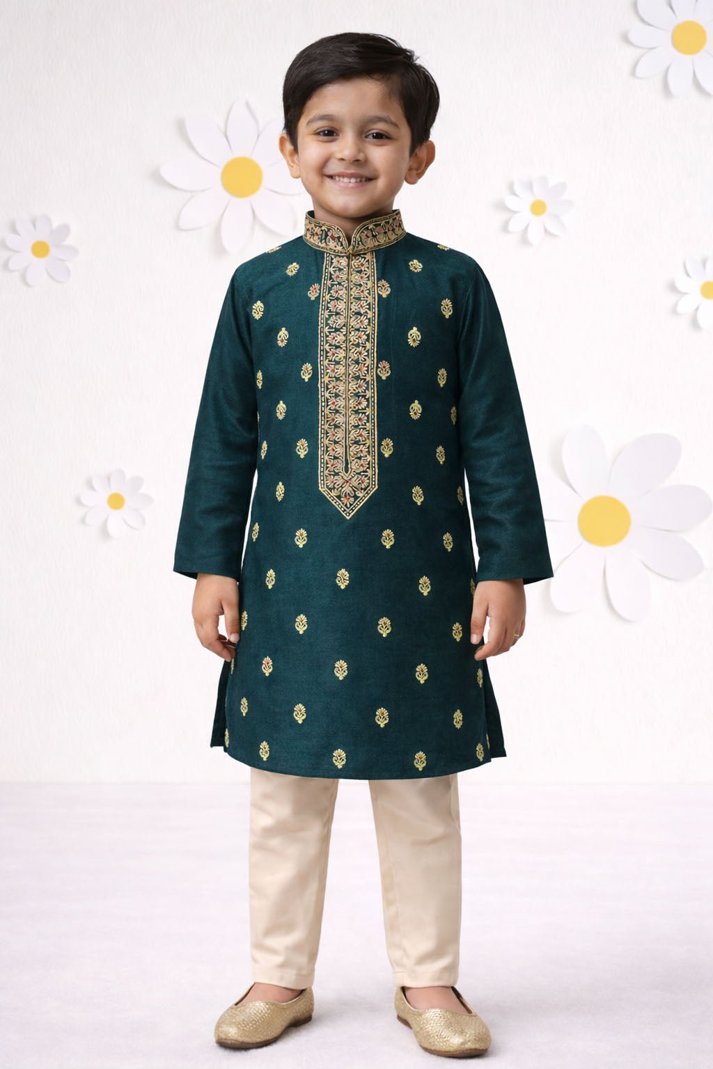 Boys Cotton Viscose Thread Embroidered Kurta Pyjama Set
