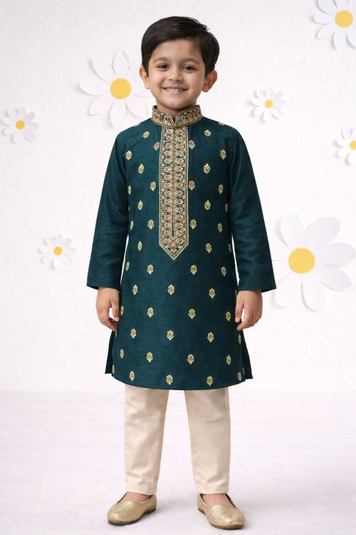 Boys Cotton Viscose Thread Embroidered Kurta Pyjama Set
