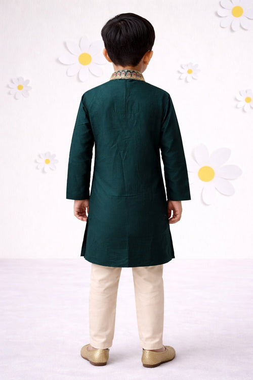 Boys Cotton Viscose Thread Embroidered Kurta Pyjama Set