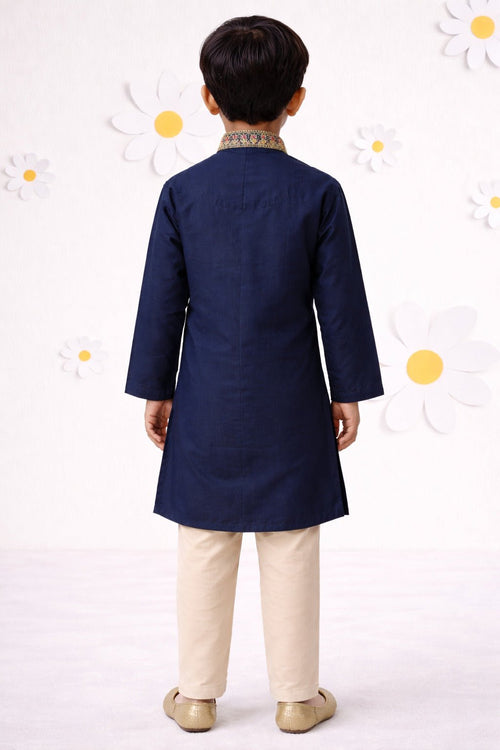 Boys Cotton Viscose Thread Embroidered Kurta Pyjama Set