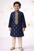 Boys Cotton Viscose Thread Embroidered Kurta Pyjama Set