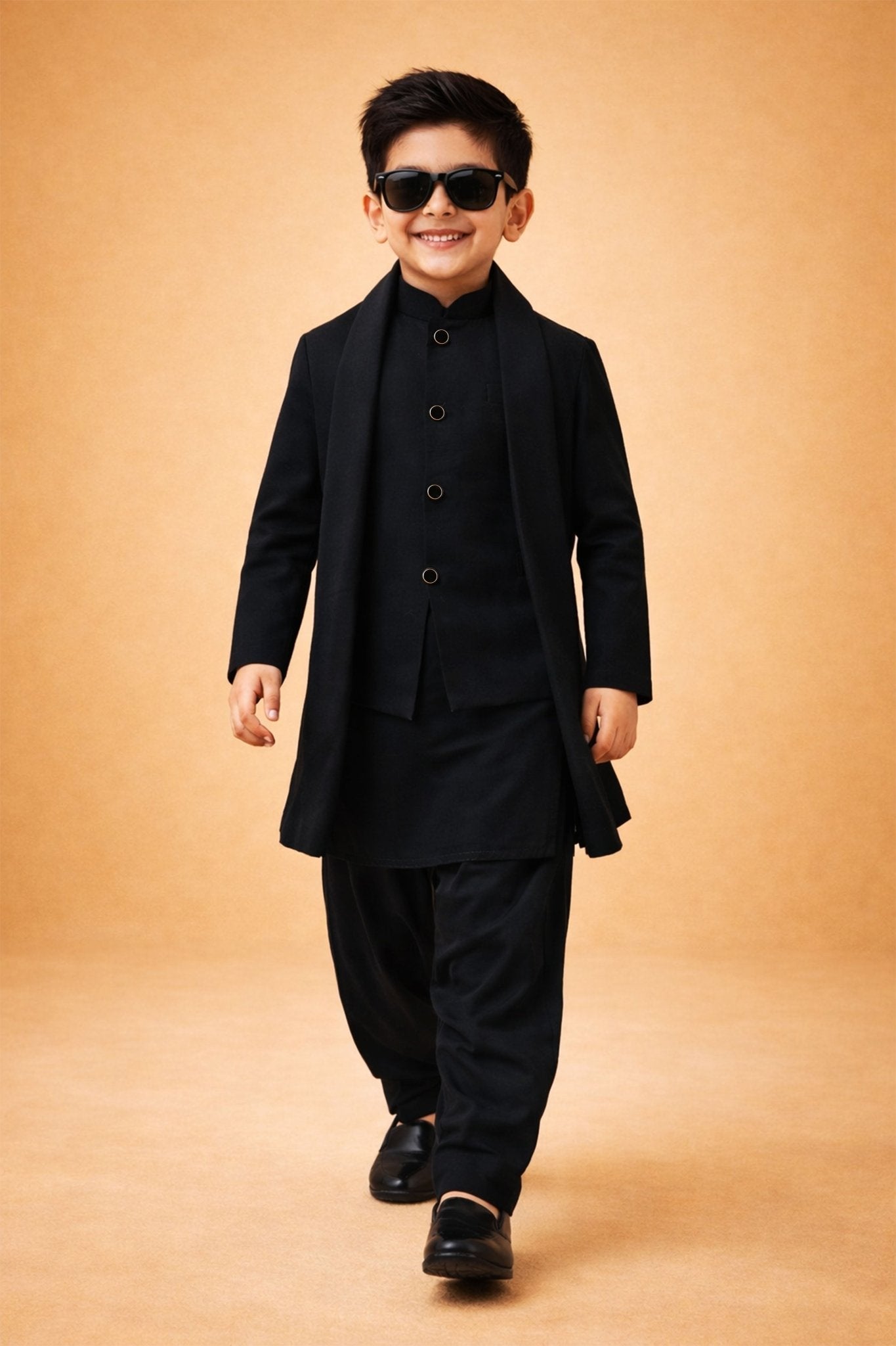 Boys Imported Suiting Solid Jodhpuri Jacket Kurta Patiala Dupatta Set