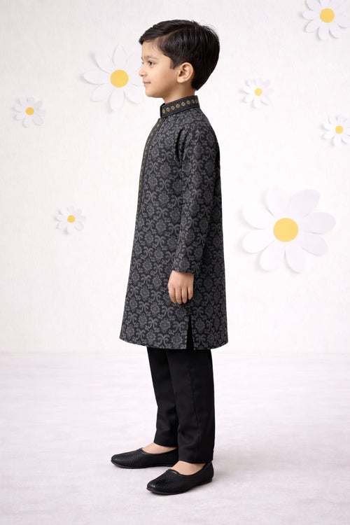 Boys Silk Blend Printed Kurta Pyjama Set