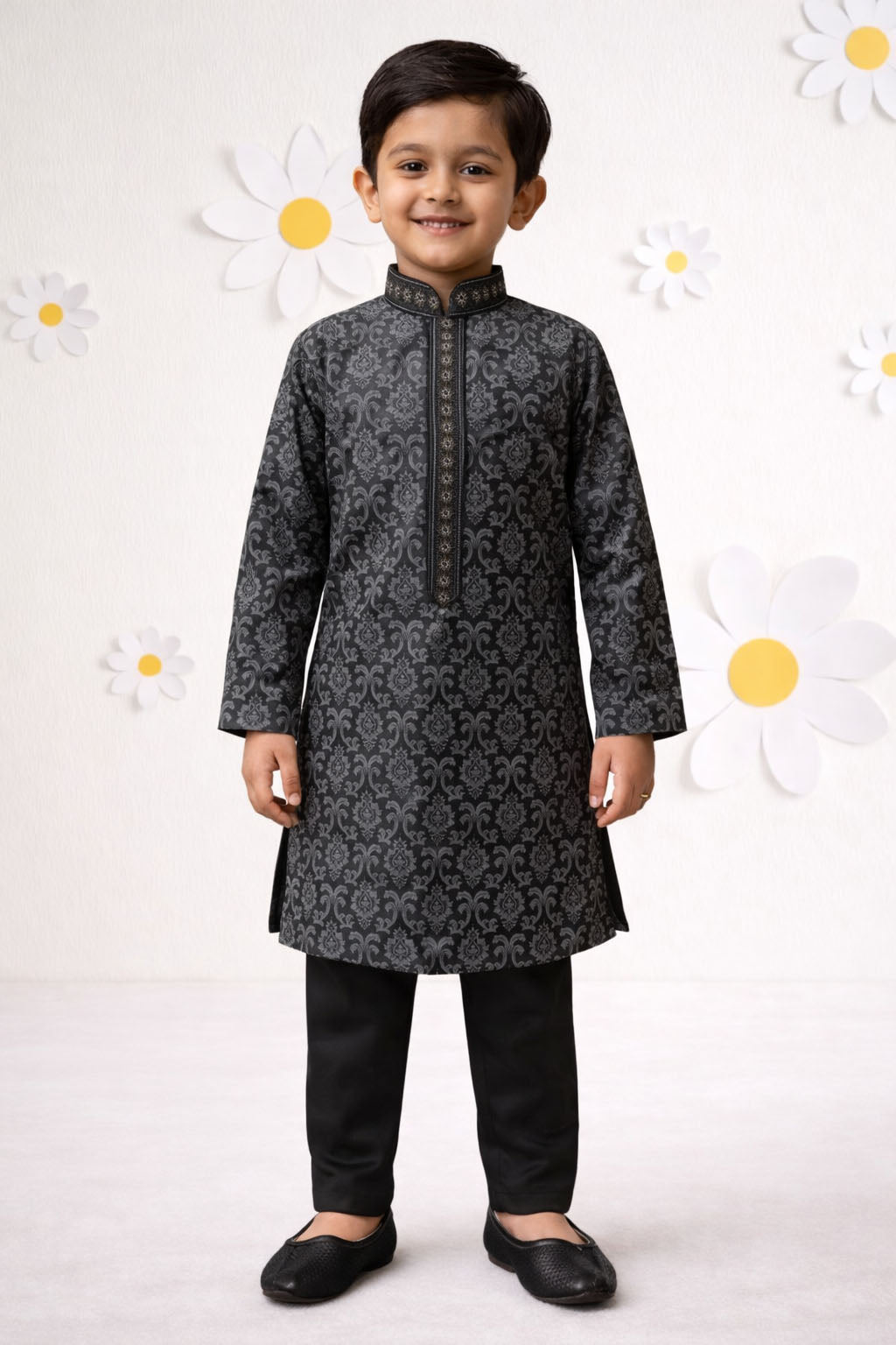 Boys Silk Blend Printed Kurta Pyjama Set