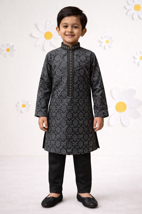 Boys Silk Blend Printed Kurta Pyjama Set