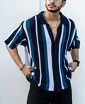 Multicolor Crochet Knit Striped Oversize Drop Shoulder Shirt